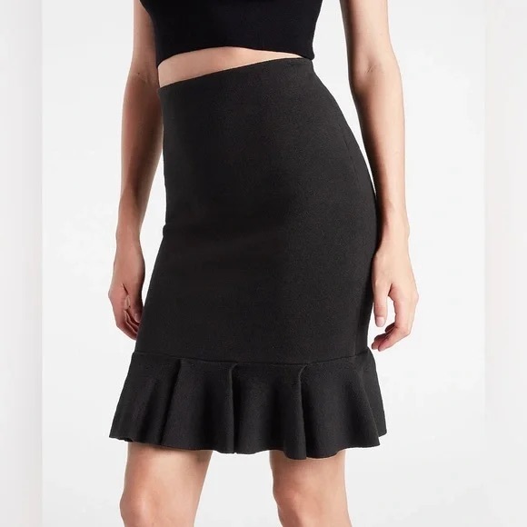 Express Dresses & Skirts - Express Body Contour Ruffle Hem Knit Skirt in Pitch Black Size S